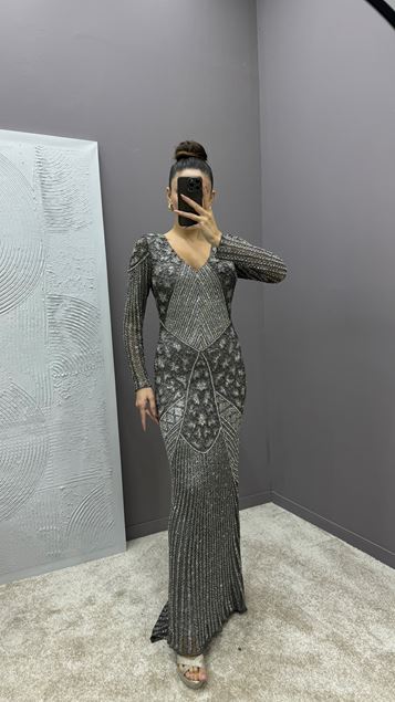 Grey V -Ceck Special Evening Design Abito Da Sera