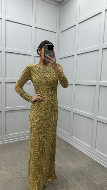 Robe de soirée jaune spéciale brodée