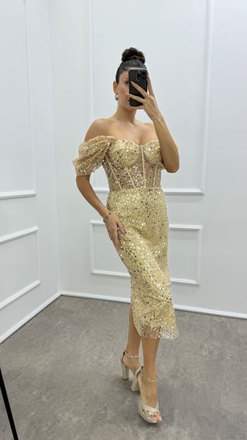 Beıge Transparent Dettagli Design Stamp Payet Dress