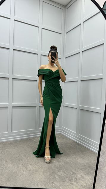 Emerald Front-Detail Cross Detail Design Evening Dress