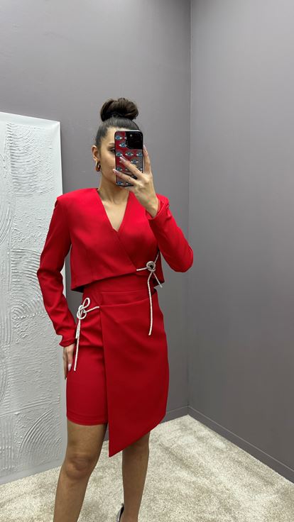 Red Skirt And Chest Rope Detail Design Double Set