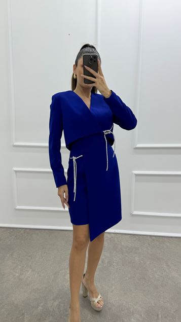 Saks Skirt And Chest Rope Detail Design Double Set