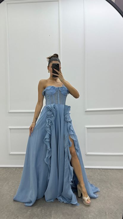 sachin and babi light blue dress STRAPLESS CREPE TUBE DRESS IN BABY BLUE | CULT MIA main image 0