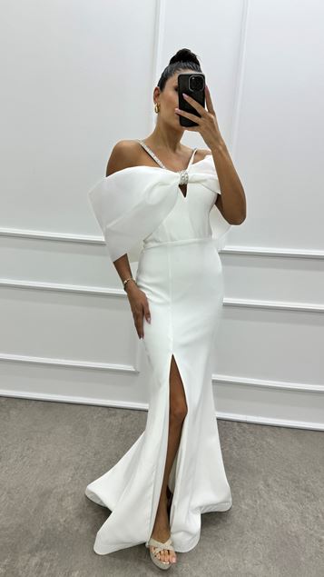 White Chest Bow Rope Strap Design Dress