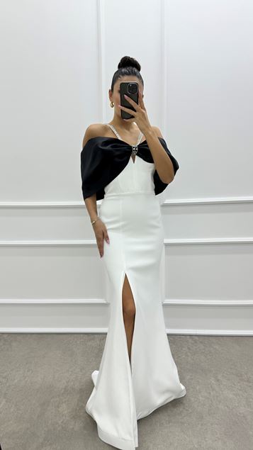 White Chest Bow Rope Strap Design Dress