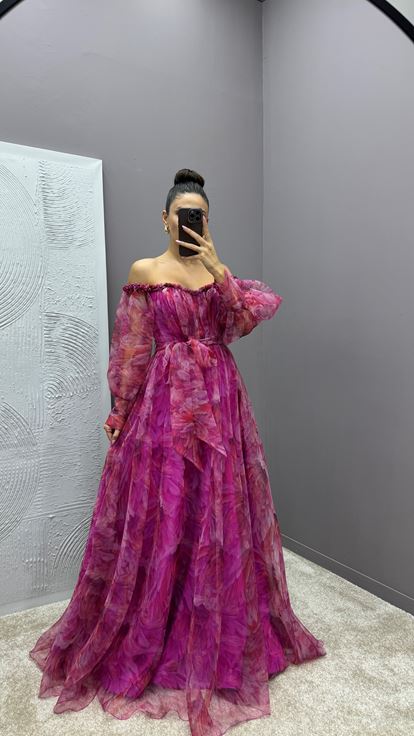 Smellino A Manicotto A Palloncino Fucsia Abito Da Design A Motivi Sfocati