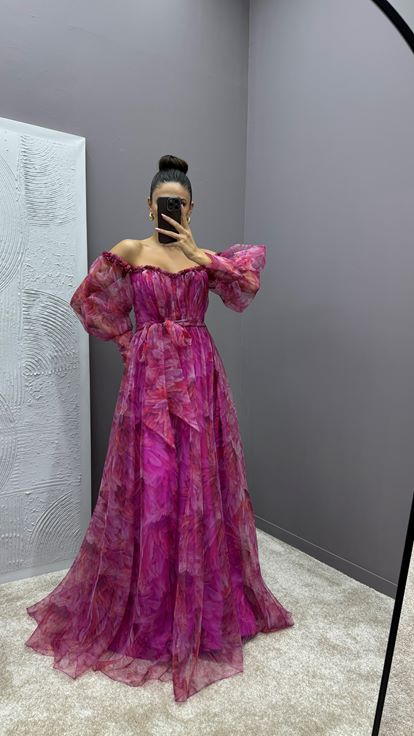 Smellino A Manicotto A Palloncino Fucsia Abito Da Design A Motivi Sfocati