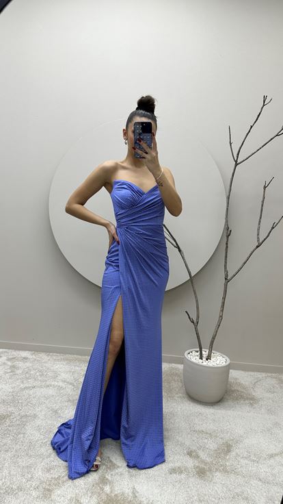 Lilac Polka Dot Embroidered Design Evening Dress
