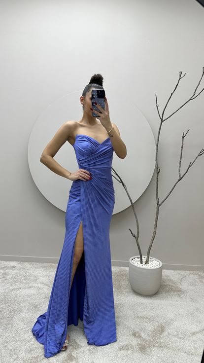 Lilac Polka Dot Embroidered Design Evening Dress