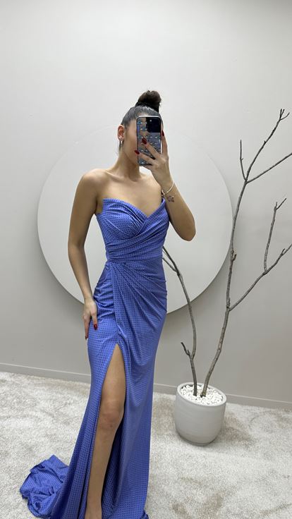Lilac Polka Dot Embroidered Design Evening Dress
