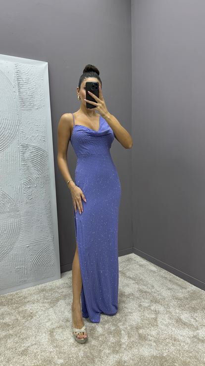 Lilac Shoulder Detail Polka Dot Embroidered Design Dress