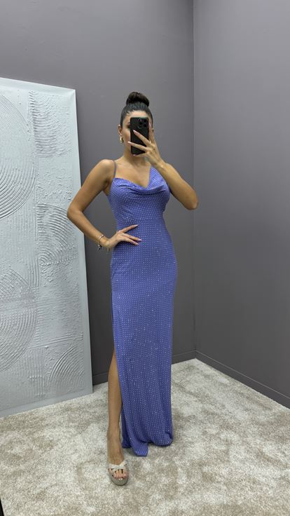 Lilac Shoulder Detail Polka Dot Embroidered Design Dress