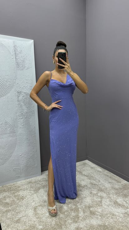 Lilac Shoulder Detail Polka Dot Embroidered Design Dress