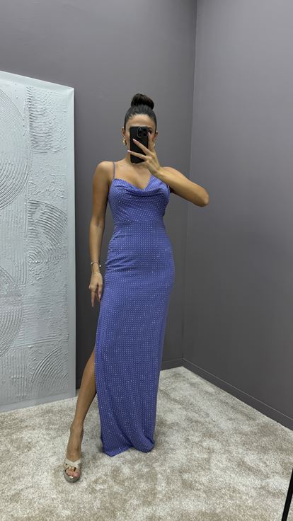Lilac Shoulder Detail Polka Dot Embroidered Design Dress