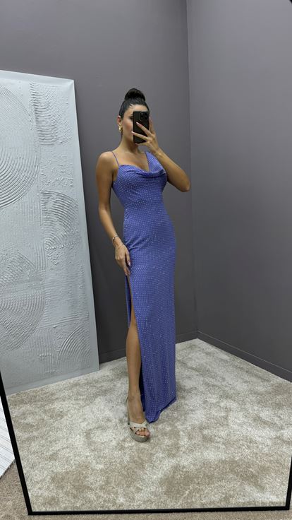 Lilac Shoulder Detail Polka Dot Embroidered Design Dress
