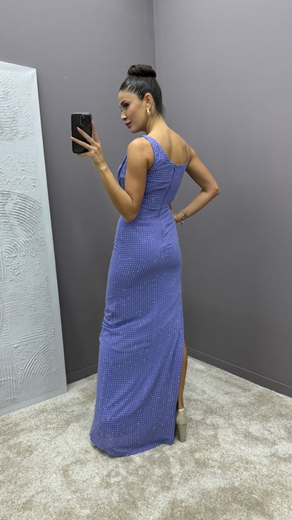 Lilac Shoulder Detail Polka Dot Embroidered Design Dress