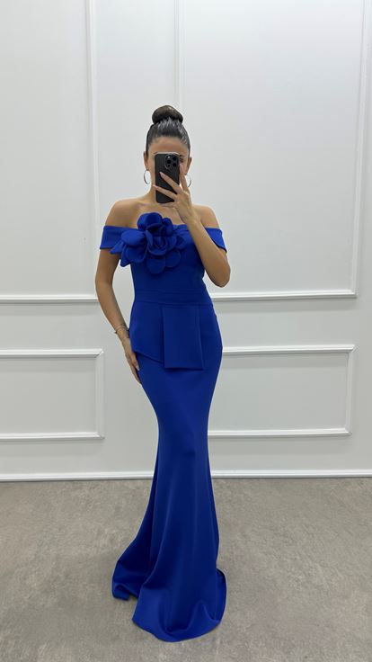 Saks Poitrine Fleur Taille Détail Design Robe De Soirée