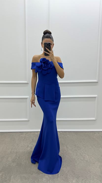 Saks Poitrine Fleur Taille Détail Design Robe De Soirée