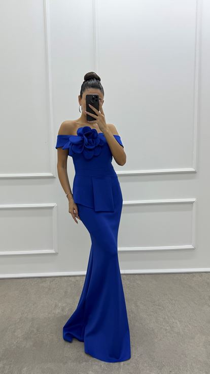 Saks Poitrine Fleur Taille Détail Design Robe De Soirée