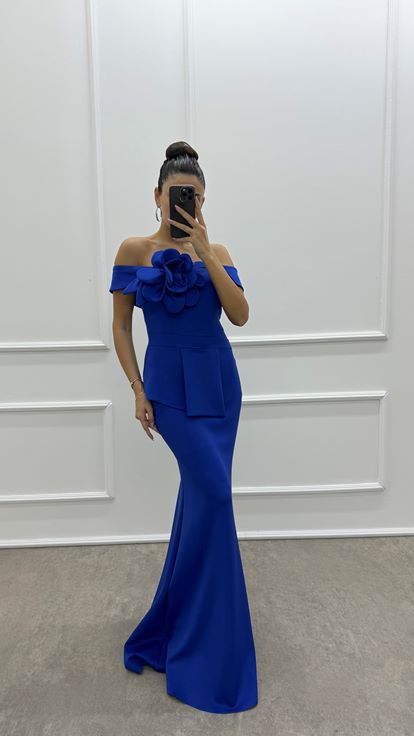 Saks Poitrine Fleur Taille Détail Design Robe De Soirée