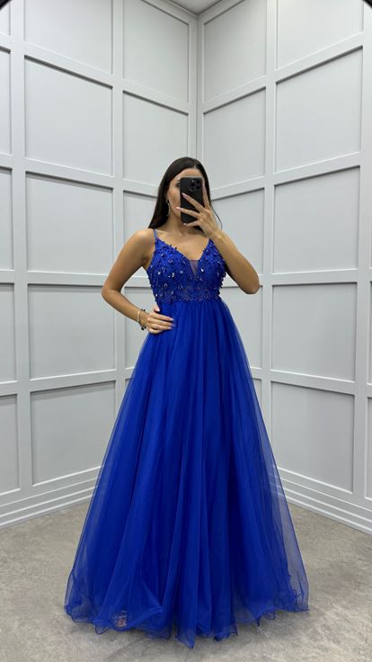 Saks Cuerda Correa Pecho Diseño Detalle Vestido De Noche De Tul