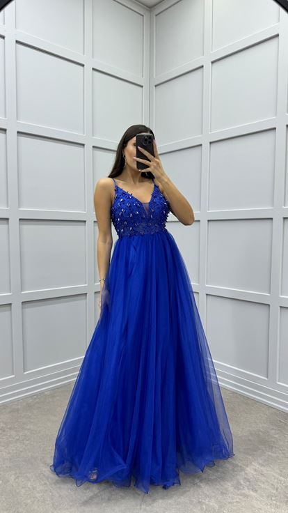 Saks Cuerda Correa Pecho Diseño Detalle Vestido De Noche De Tul
