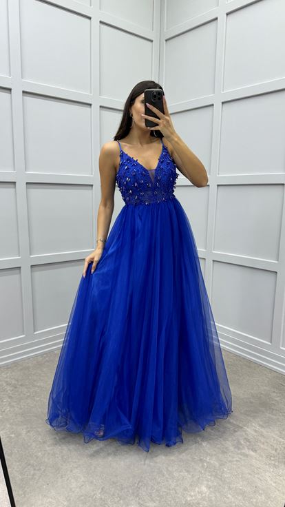 Saks Cuerda Correa Pecho Diseño Detalle Vestido De Noche De Tul