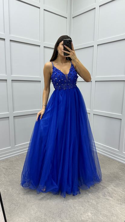 Saks Cuerda Correa Pecho Diseño Detalle Vestido De Noche De Tul