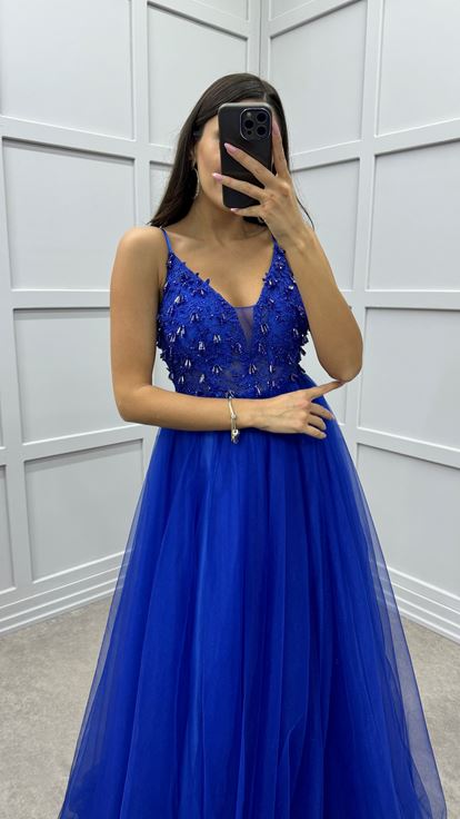 Saks Cuerda Correa Pecho Diseño Detalle Vestido De Noche De Tul