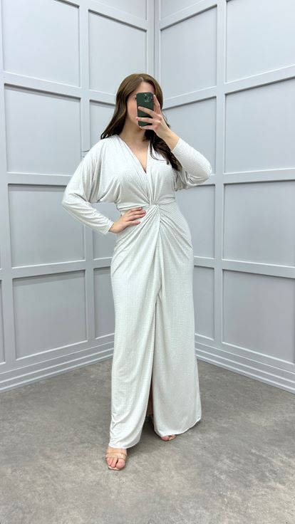 Mink Polka Dot Embroidered Waist Detail Design Plus Size Dress