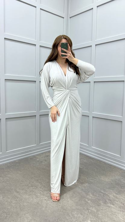 Mink Polka Dot Embroidered Waist Detail Design Plus Size Dress