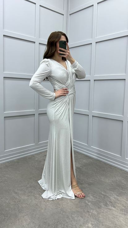 Mink V-Neck Waist Detail Design Plus Size Evening Dress