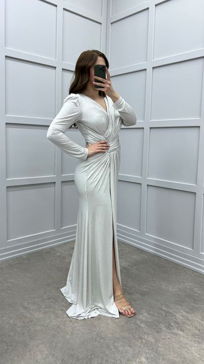 Mink V-Neck Waist Detail Design Plus Size Evening Dress