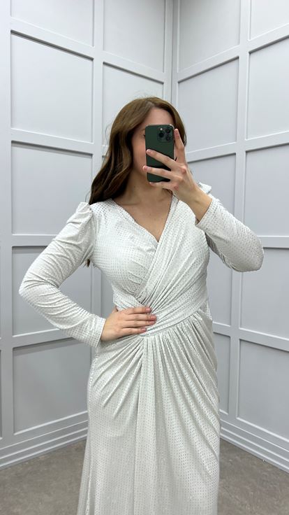 Mink V-Neck Waist Detail Design Plus Size Evening Dress