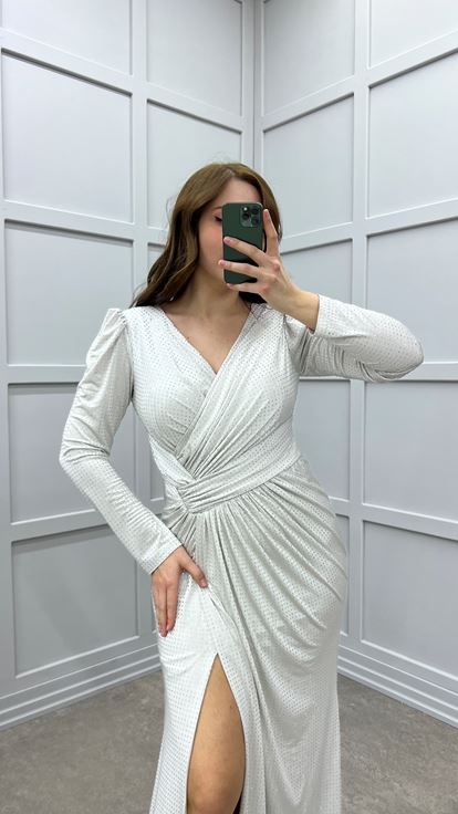 Mink V-Neck Waist Detail Design Plus Size Evening Dress