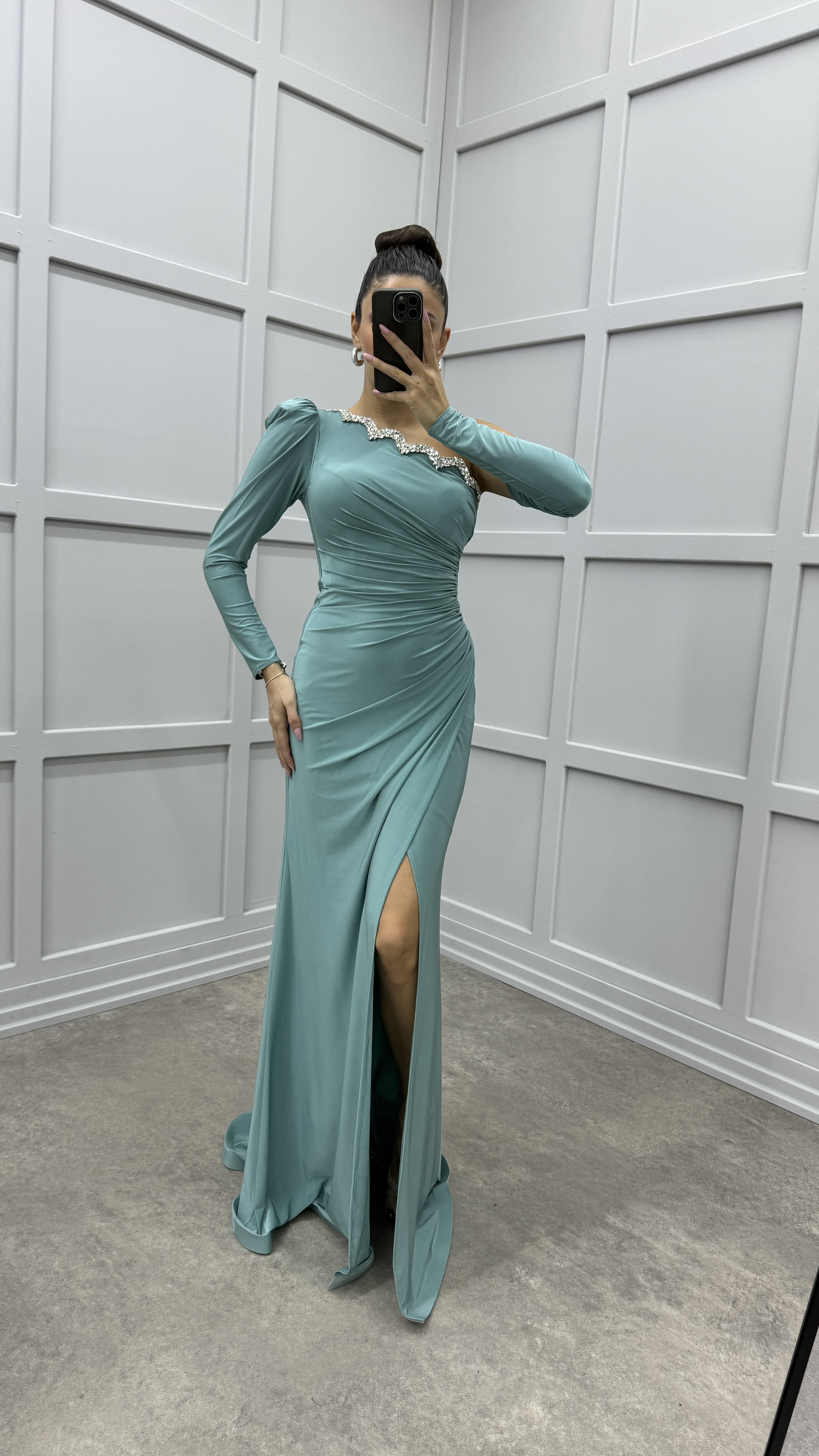 slim fit dress slacks One-Shoulder Ruffle Slit Dress – Blue Zone Planet main image 0