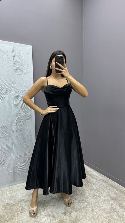 Black Strappy Dress with Bust Detail