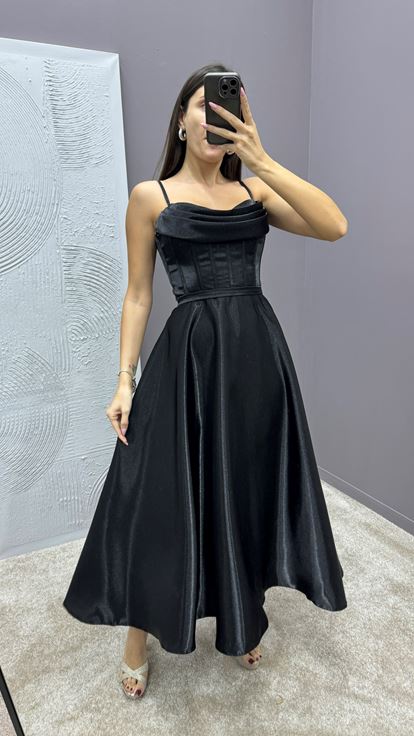 Black Strappy Dress with Bust Detail