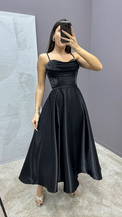 Black Strappy Dress with Bust Detail