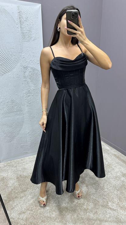 Black Strappy Dress with Bust Detail