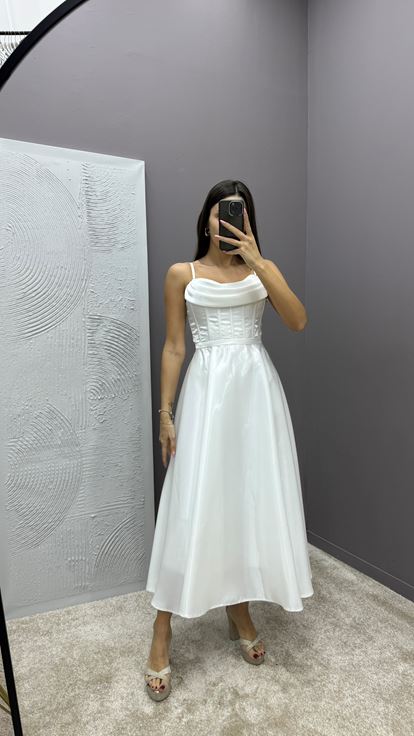 White Rope Strap Chest Detail Design Dress