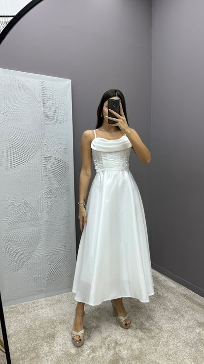 White Rope Strap Chest Detail Design Dress