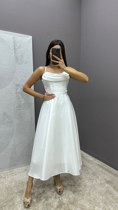 White Rope Strap Chest Detail Design Dress