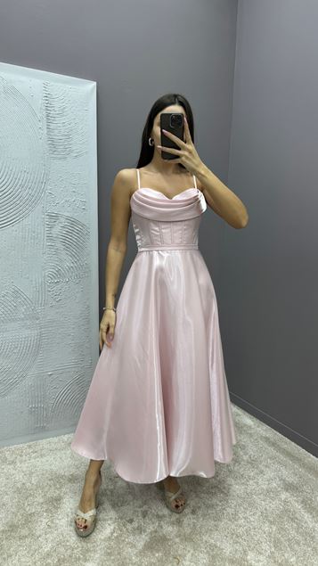 Powder Rope Strap Chest Detail Design Dress