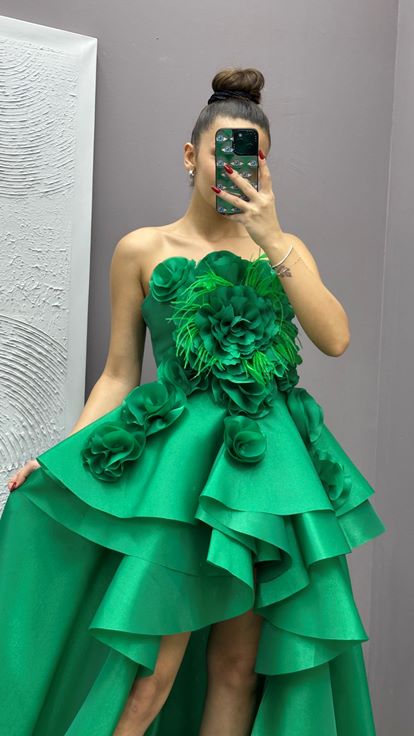 Dettaglıo Dı Fıuture Slessa Verde Abito Da Sera Rose Design