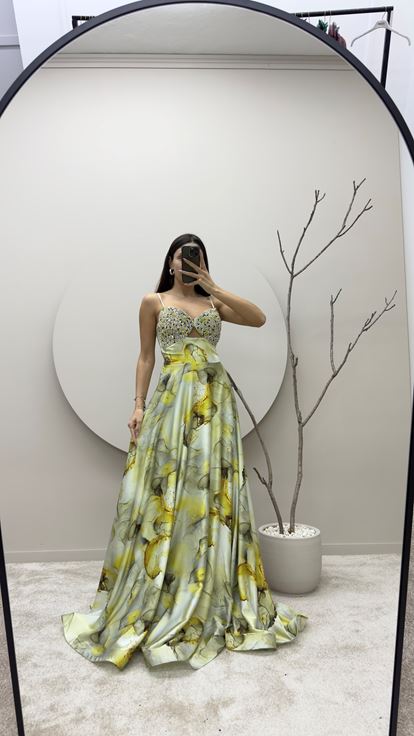 Yellow Strappy Dress with Embroidered Bust Design