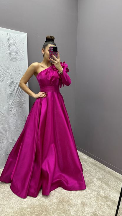 Abito Da Sera Con Spalla Con Spalla Con Spalla Con Spalla Fuchsia