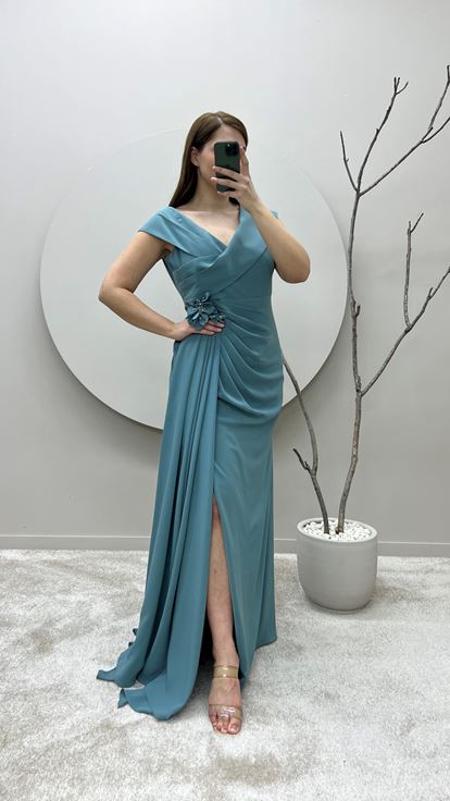 Vestido de noche de talla grande con cuello cruzado de cuello cruzado verde menta con detalle de cintura