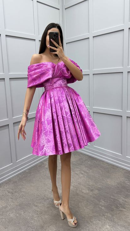 Fuchsia Chest Detail Strapless Pleated Design Dress