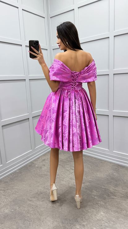 Fuchsia Chest Detail Strapless Pleated Design Dress